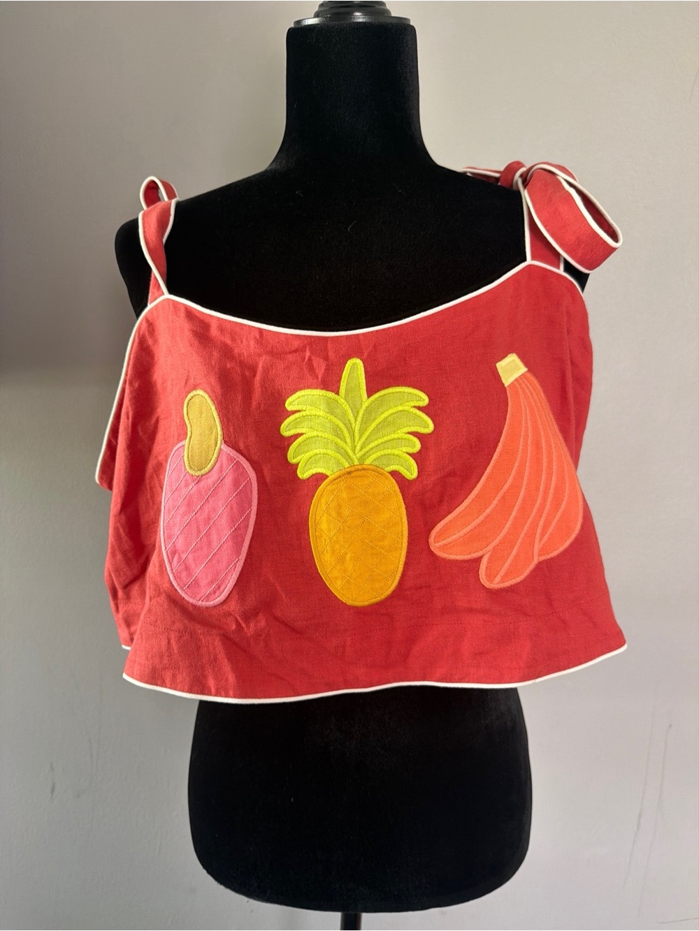 Farm Rio by Anthropologie Pink Coral Crop Top with Tropical Tag - Picture 3 of 12